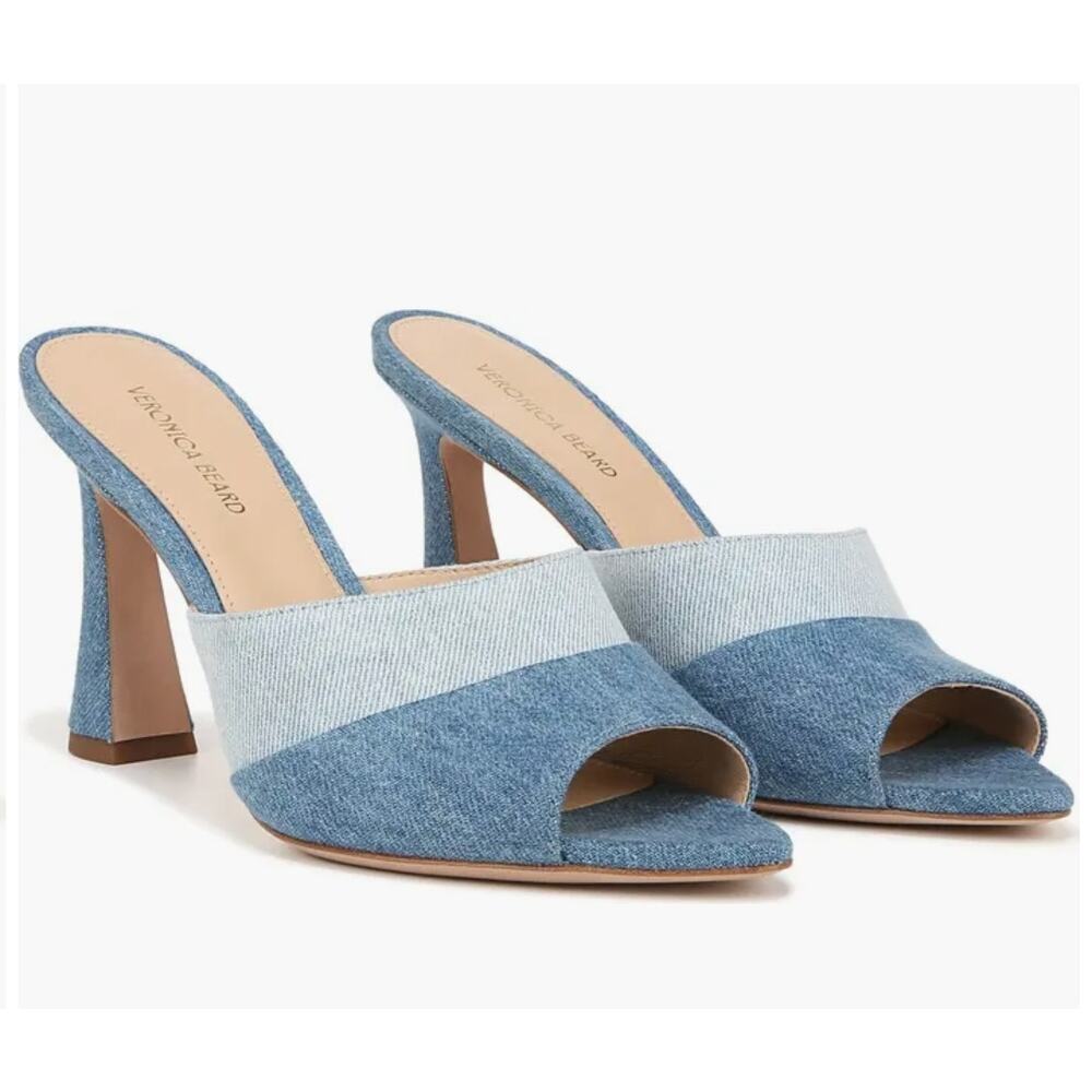 Veronica Beard Two-Tone Denim Blue Open-Toe Mules